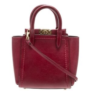 Coach Troupe Tote 16 Red Leather‎ Turnlock Convertible Crossbody Top Handle Bag